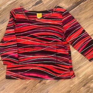 GUC Ruby Rd Petites PL Petite Large Red Black Shirt Top with Beaded Neckline